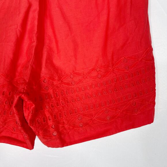 J Crew Womens XSmall XS Red Eyelet Shorts Cotton Pull On Waist Pockets Summer - Picture 7 of 12